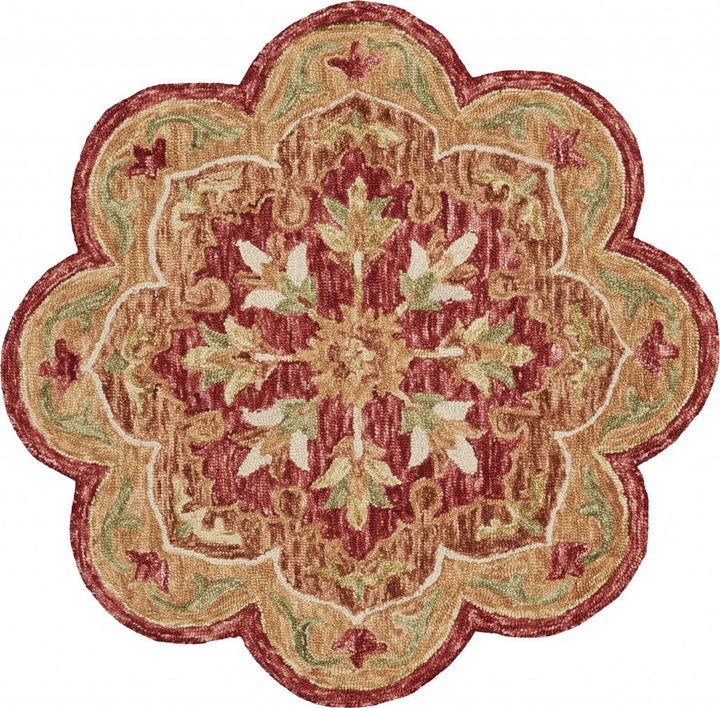 4 Round Rustic Red Scalloped Edge Area Rug Image 1