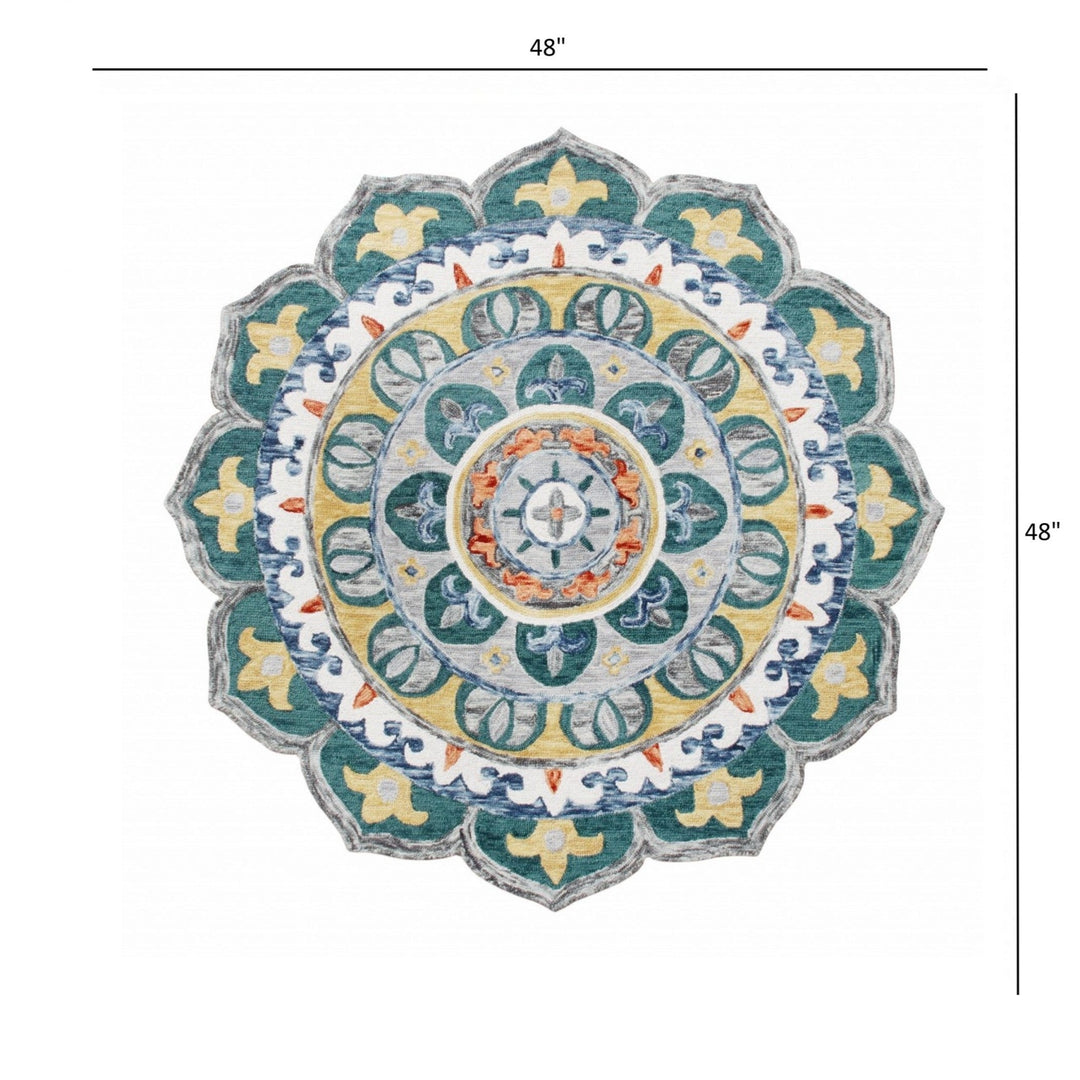 4 Round Teal Floral Mandala Area Rug Image 2