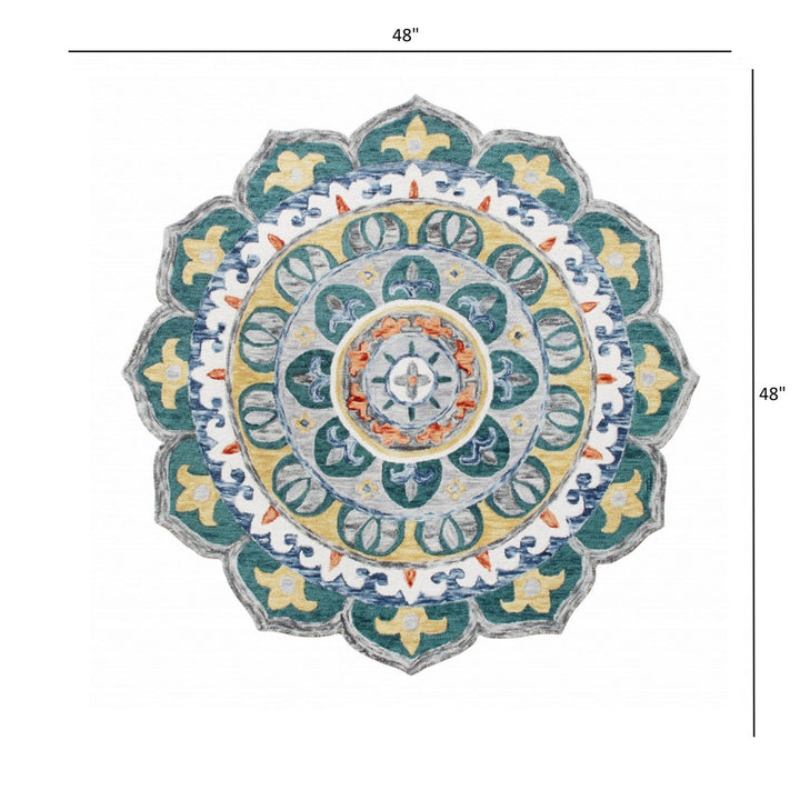 4 Round Teal Floral Mandala Area Rug Image 2