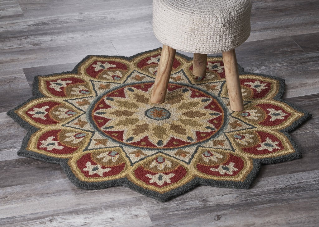 4 Round Red Decorative Petaled Edge Area Rug Image 9