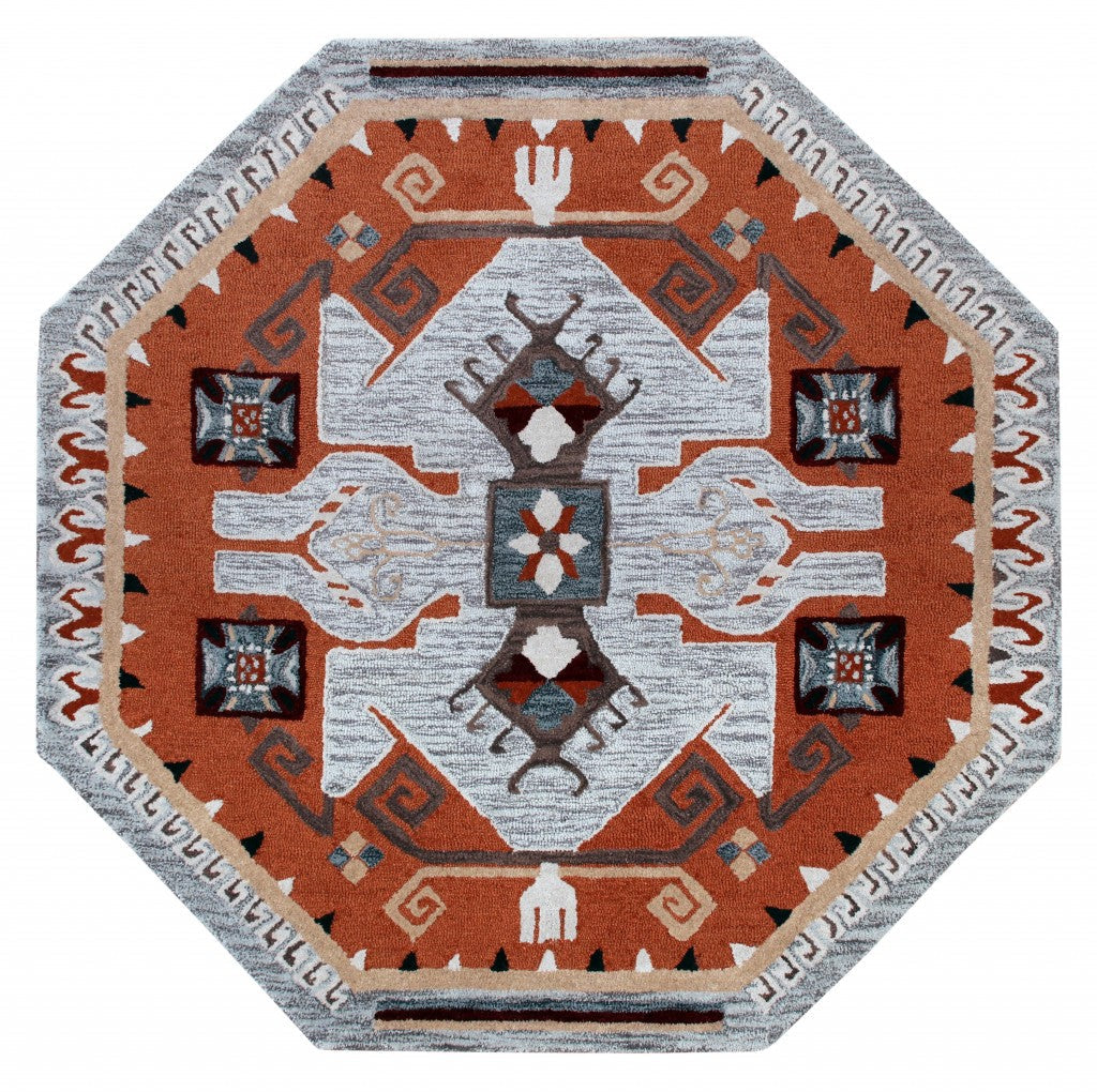 4 Round Terracotta Tribal Area Rug Image 1