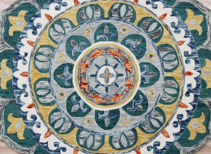 4 Round Teal Floral Mandala Area Rug Image 4