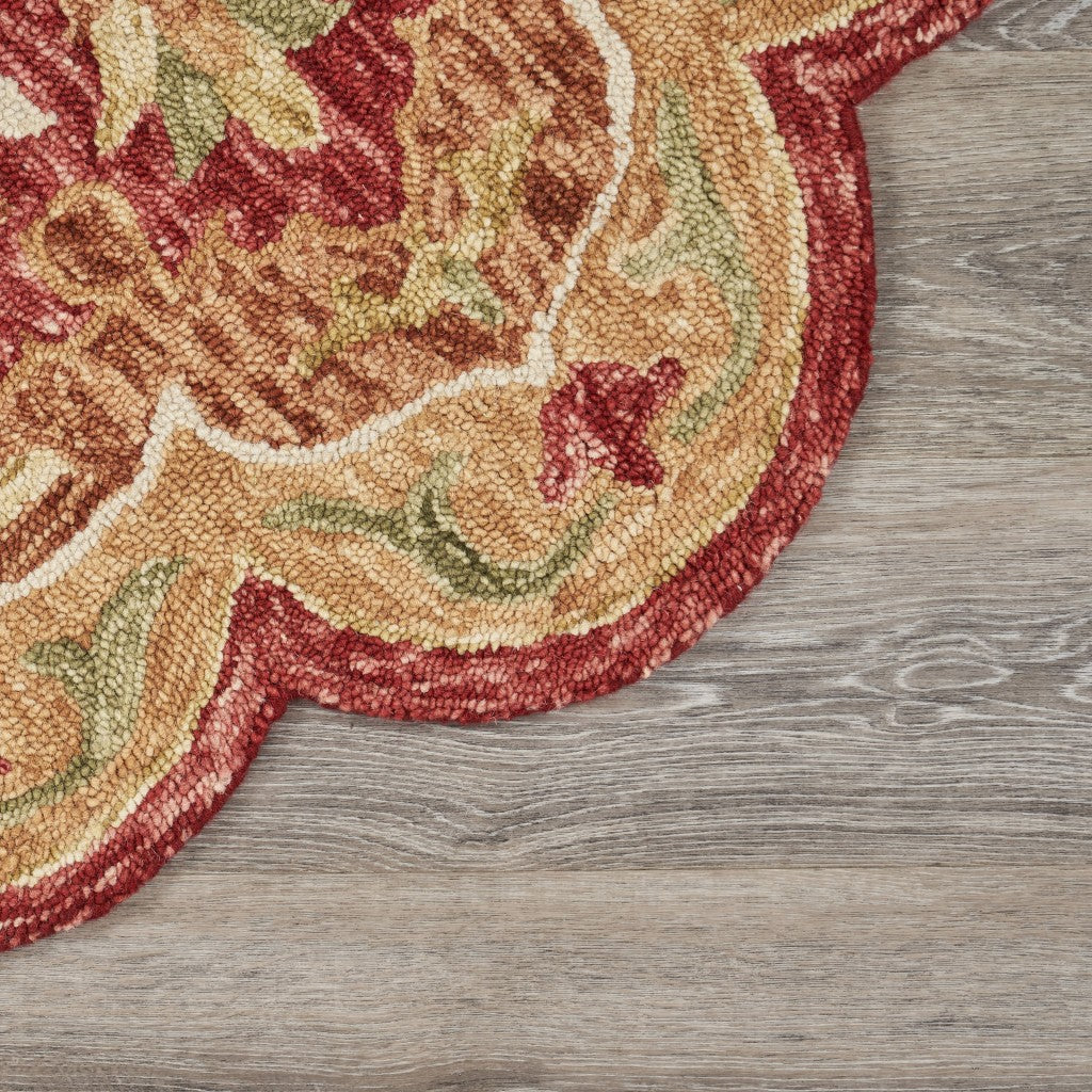 4 Round Rustic Red Scalloped Edge Area Rug Image 8