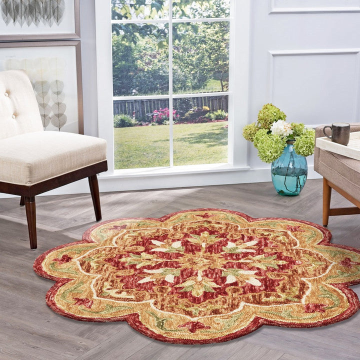 4 Round Rustic Red Scalloped Edge Area Rug Image 9