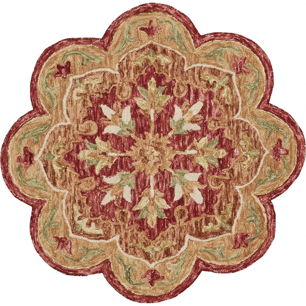 4 Round Rustic Red Scalloped Edge Area Rug Image 10