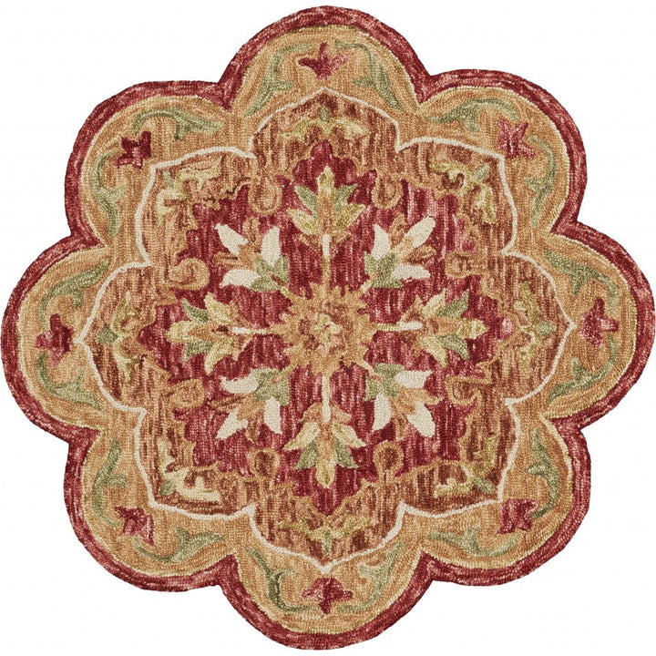 4 Round Rustic Red Scalloped Edge Area Rug Image 10