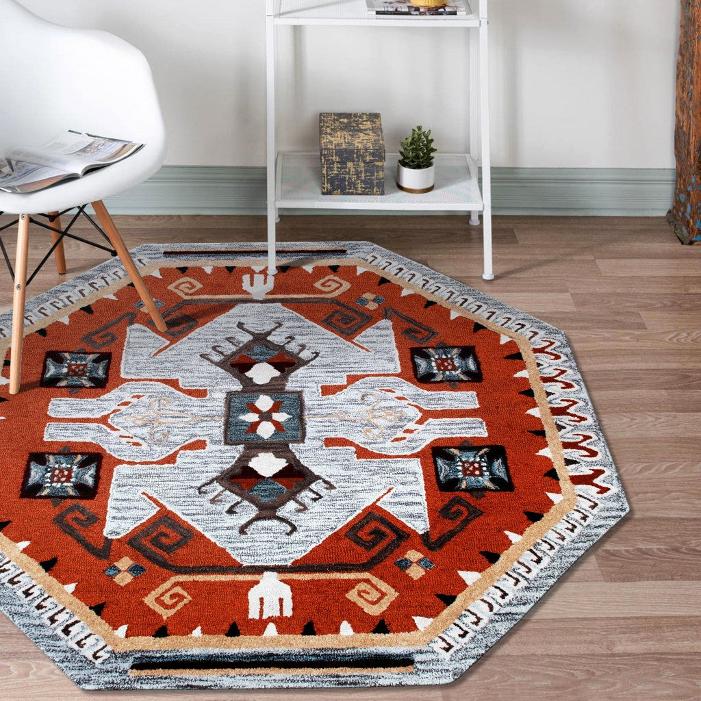 4 Round Terracotta Tribal Area Rug Image 9