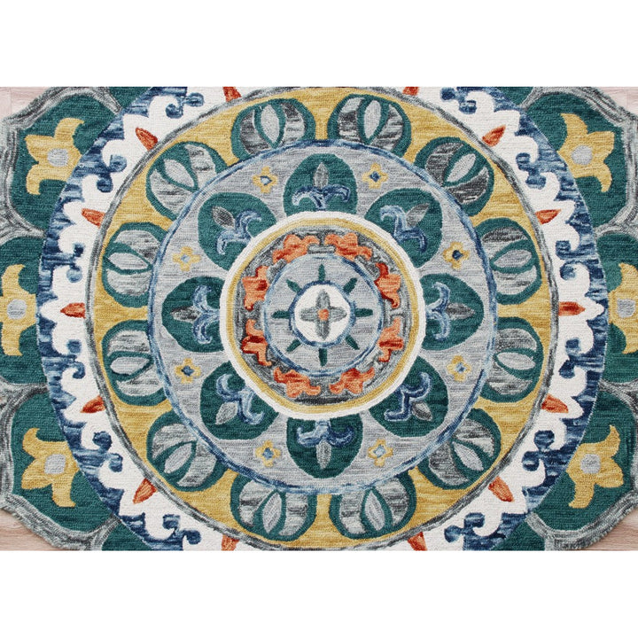 4 Round Teal Floral Mandala Area Rug Image 11