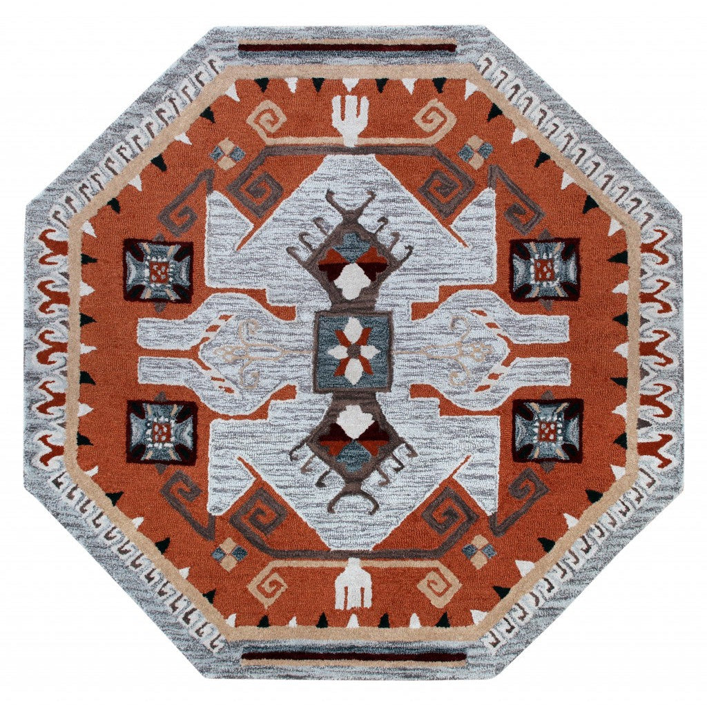 4 Round Terracotta Tribal Area Rug Image 10