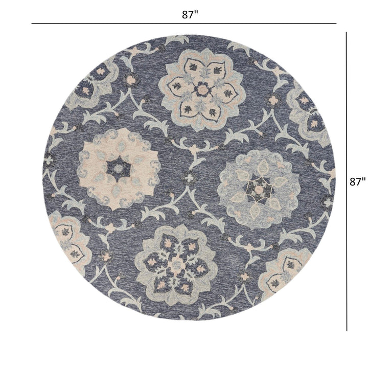 5 Blue And Gray Round Wool Hand Tufted Area Rug Image 5