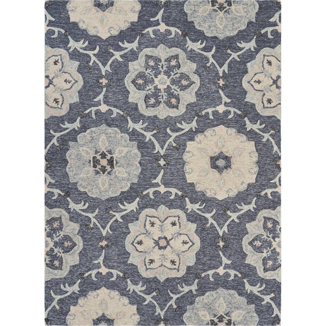 5 Blue And Gray Round Wool Hand Tufted Area Rug Image 1