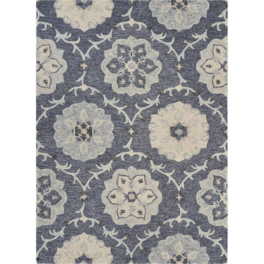 5 Blue And Gray Round Wool Hand Tufted Area Rug Image 1