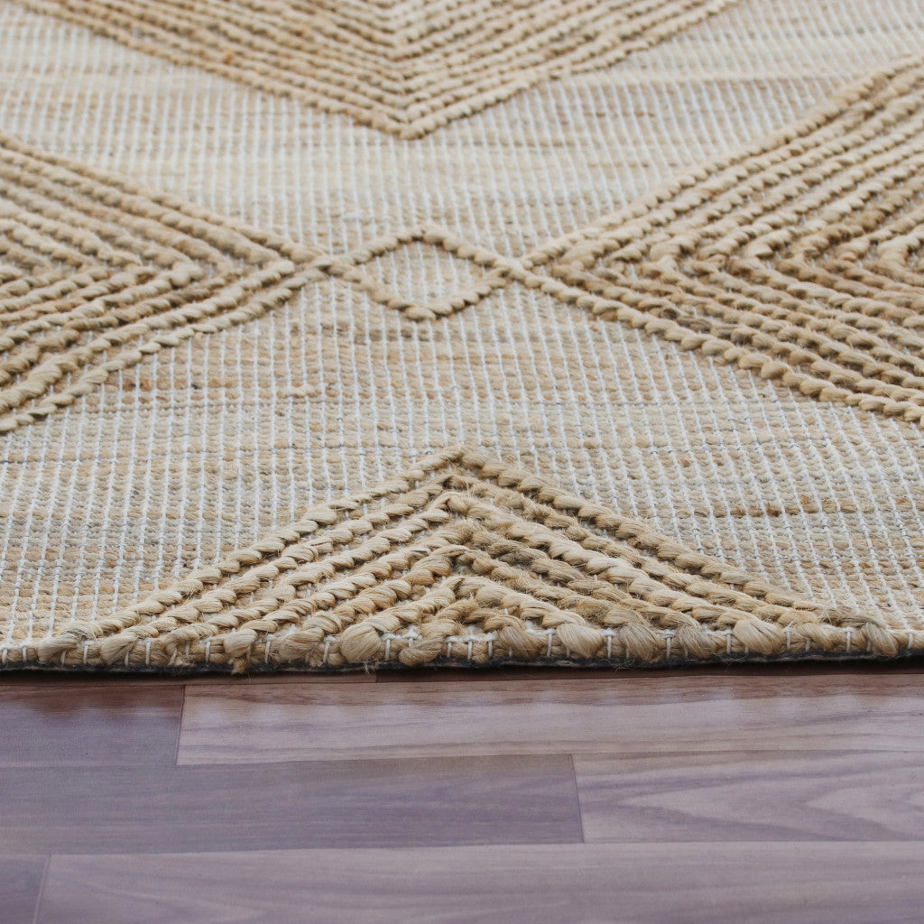 9 x 12 Brown and Ivory Geometric Hand Woven Non Skid Area Rug Image 6