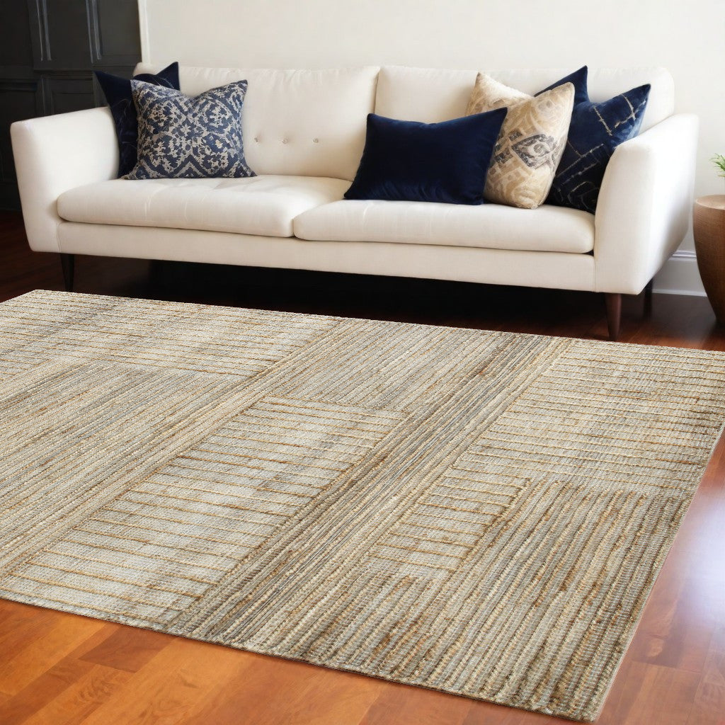 5 x 8 Brown Striped Hand Woven Area Rug Image 4