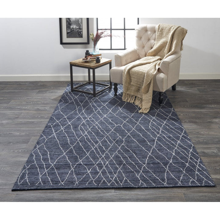 5 X 8 Blue And Ivory Abstract Hand Woven Area Rug Image 3