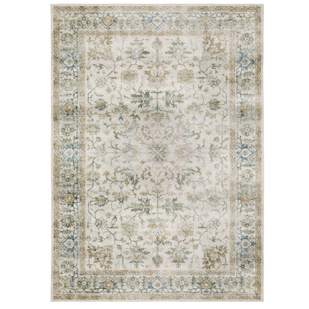 5 X 7 Grey Orange Blue Gold Green And Rust Oriental Printed Stain Resistant Non Skid Area Rug Image 1