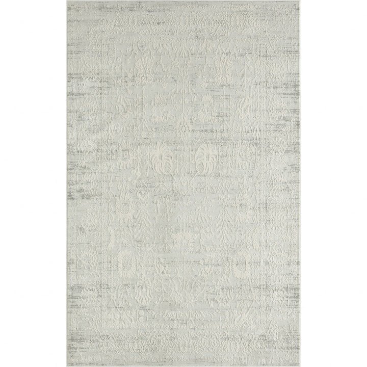 5 X 8 Ivory And Gray Floral Power Loom Distressed Stain Resistant Area Rug Image 1