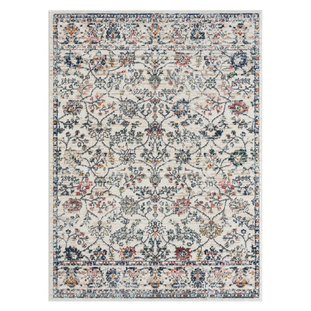 5 X 7 Ivory Floral Area Rug Image 1