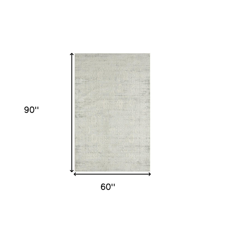 5 X 8 Ivory And Gray Floral Power Loom Distressed Stain Resistant Area Rug Image 9