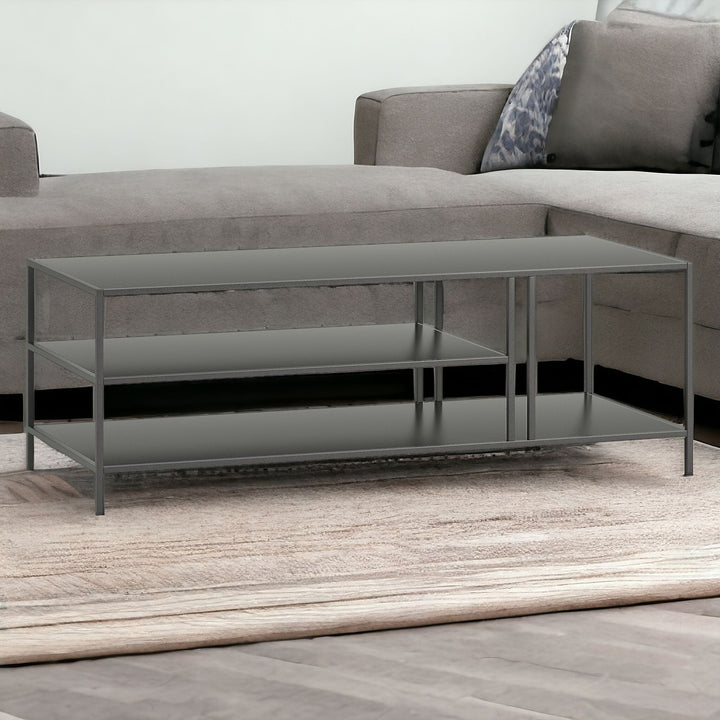 48" Gray Steel Coffee Table With Two Shelves Image 9