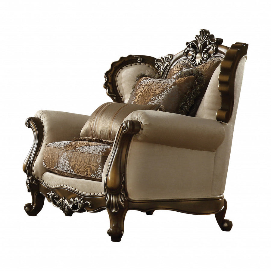 49" Tan And Brown Fabric Floral Tufted Wingback Chair Image 1