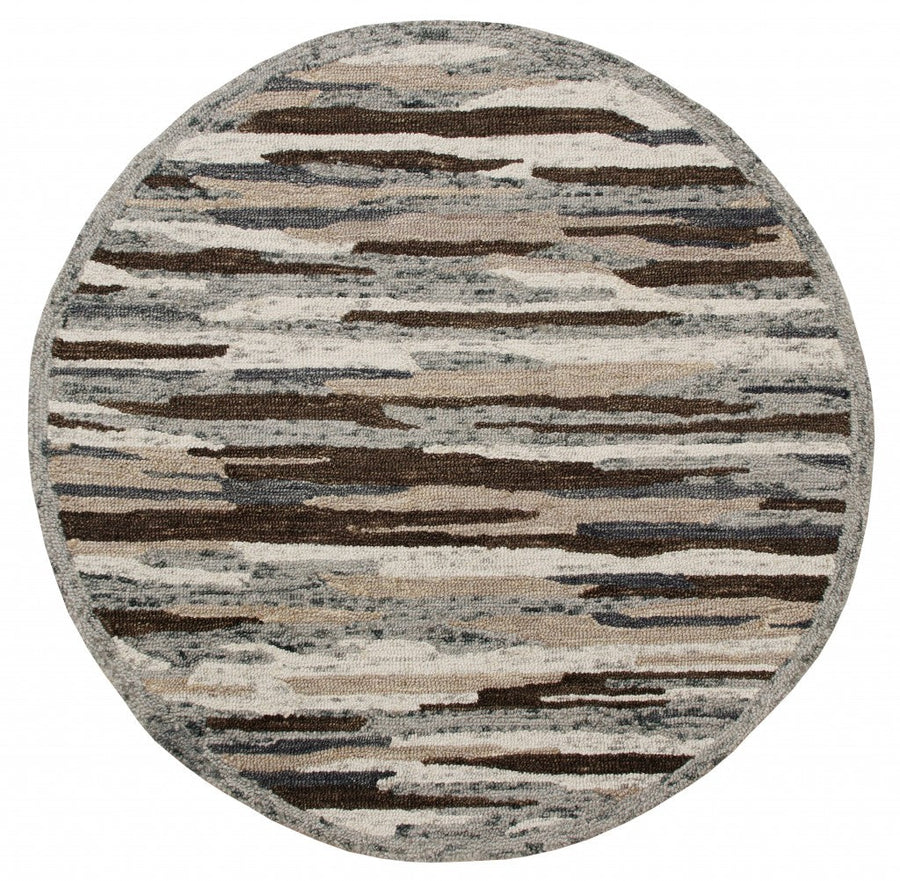 4 Round Brown and Gray Camouflage Area Rug Image 1