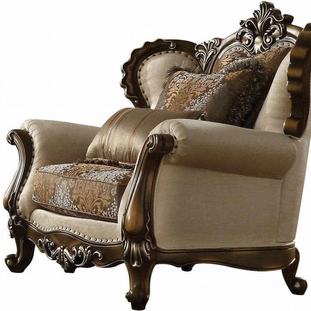 49" Tan And Brown Fabric Floral Tufted Wingback Chair Image 3