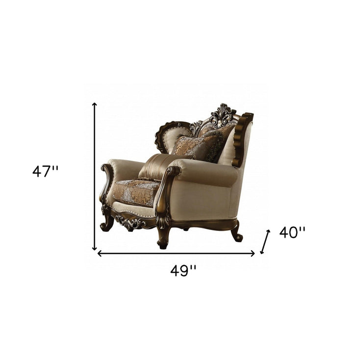 49" Tan And Brown Fabric Floral Tufted Wingback Chair Image 5