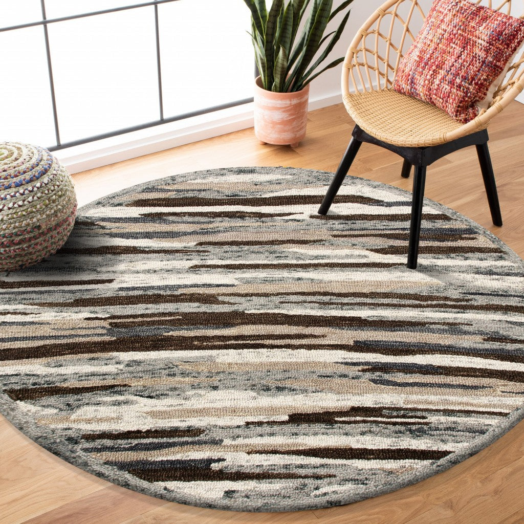 4 Round Brown and Gray Camouflage Area Rug Image 7