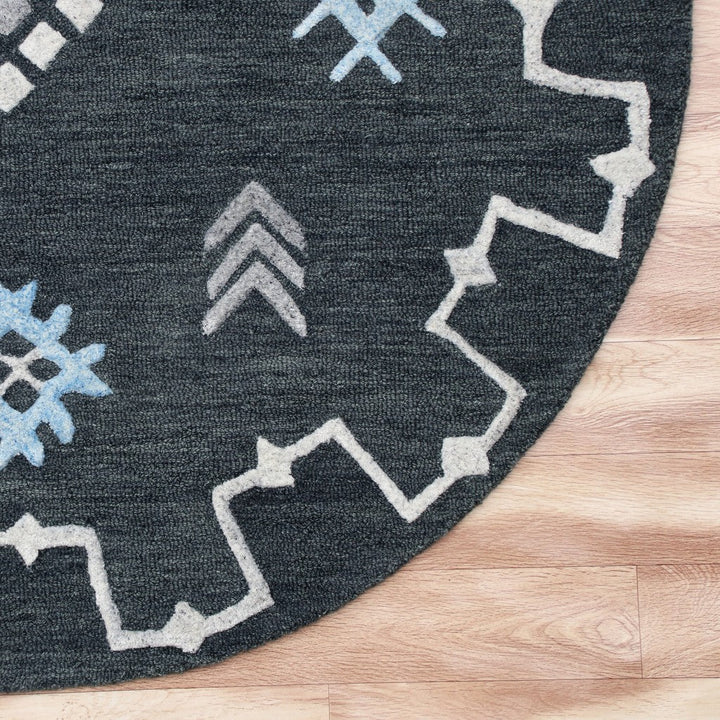 5 Charcoal Round Wool Hand Hooked Handmade Area Rug Image 4