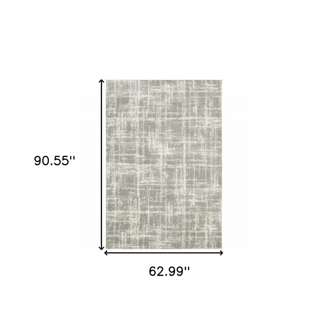 5 X 8 Grey And Ivory Abstract Shag Power Loom Stain Resistant Area Rug Image 11