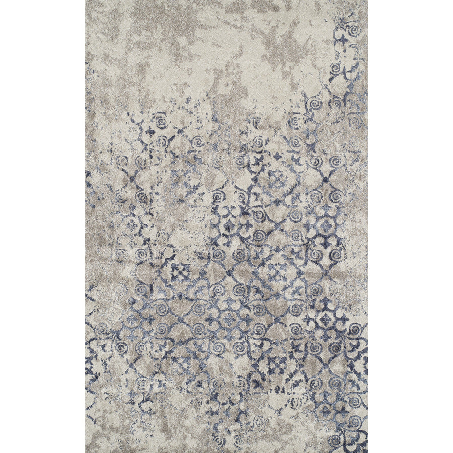 5 x 8 Blue and Ivory Oriental Distressed Area Rug Image 1