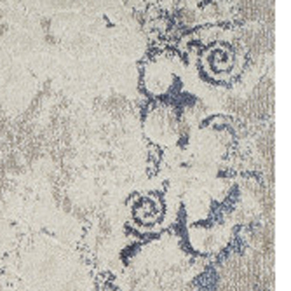 5 x 8 Blue and Ivory Oriental Distressed Area Rug Image 10