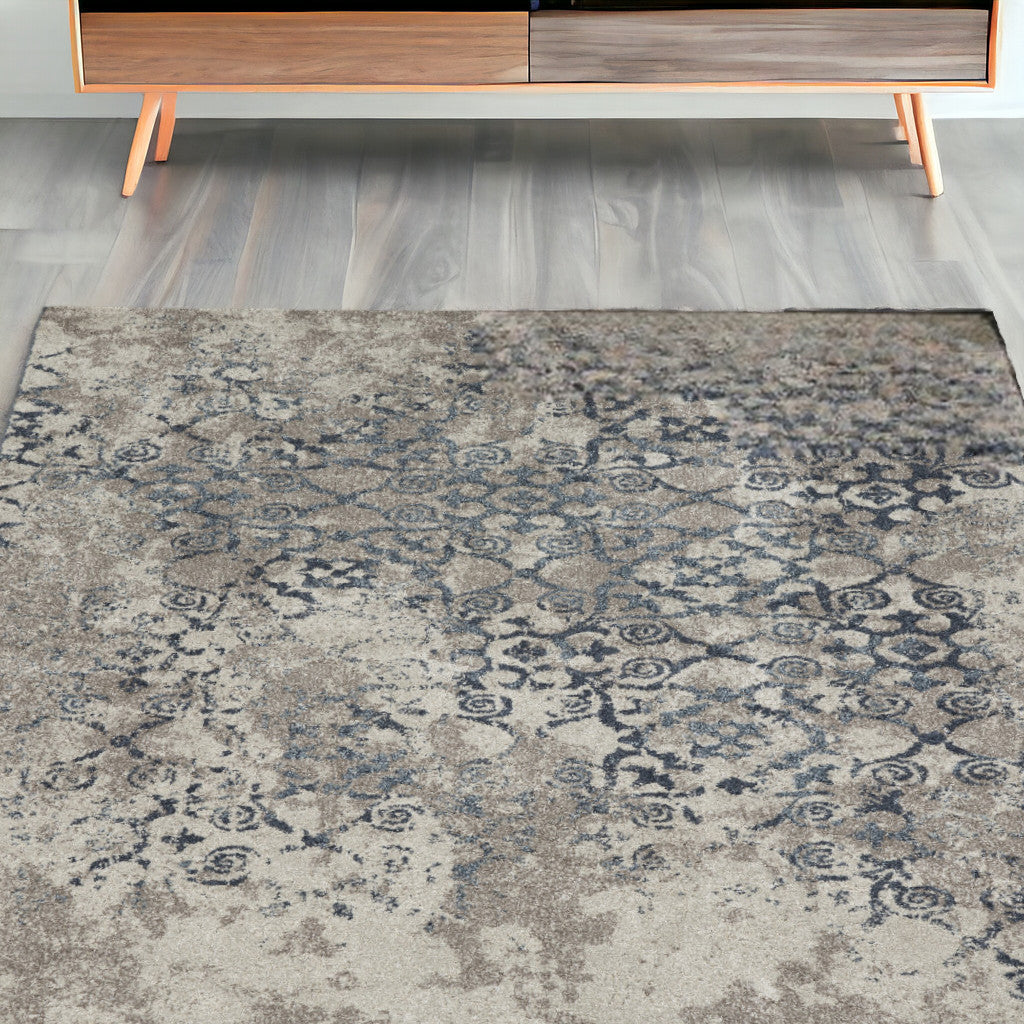 5 x 8 Blue and Ivory Oriental Distressed Area Rug Image 12