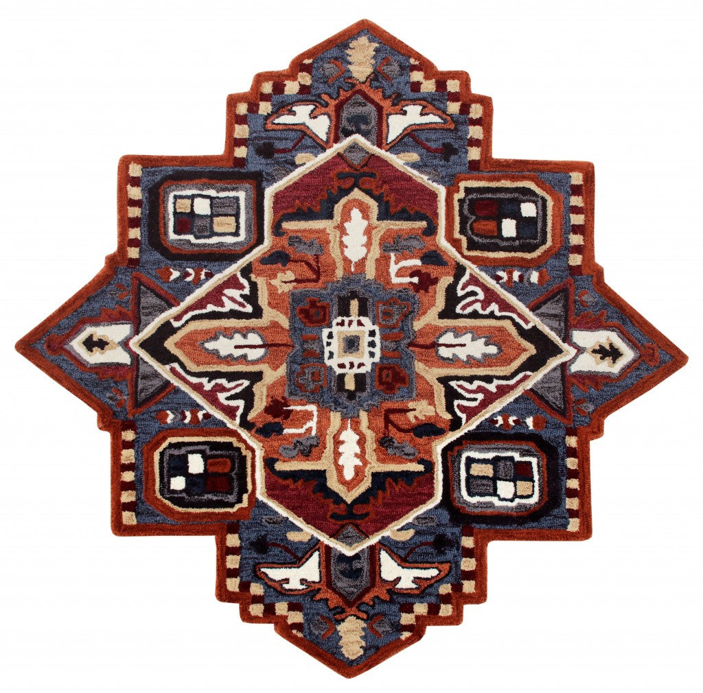 5 Maroon and Blue Medallion Area Rug Image 1