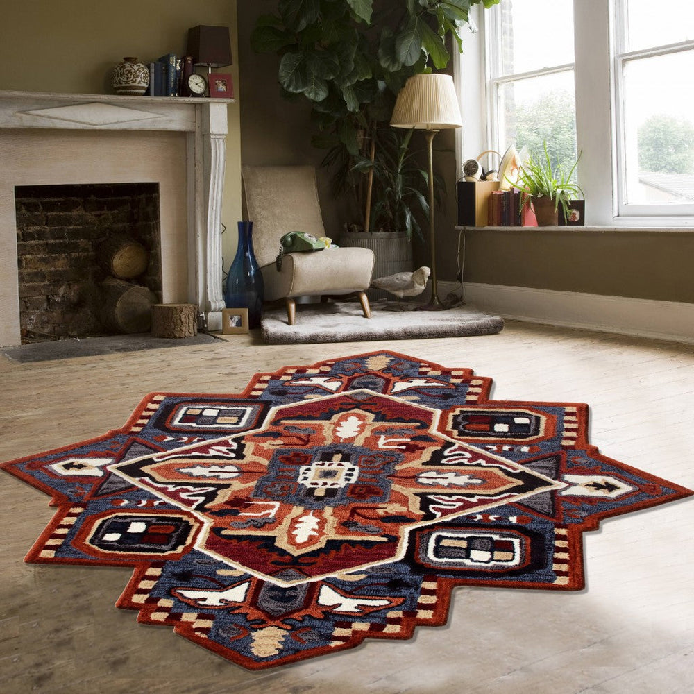 5 Maroon and Blue Medallion Area Rug Image 2