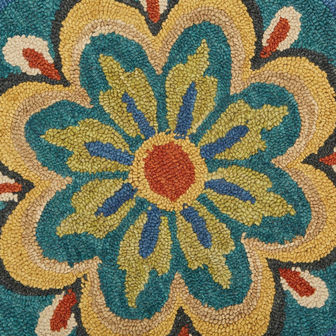 4 Blue and Orange Round Wool Floral Medallion Hand Tufted Area Rug Image 4