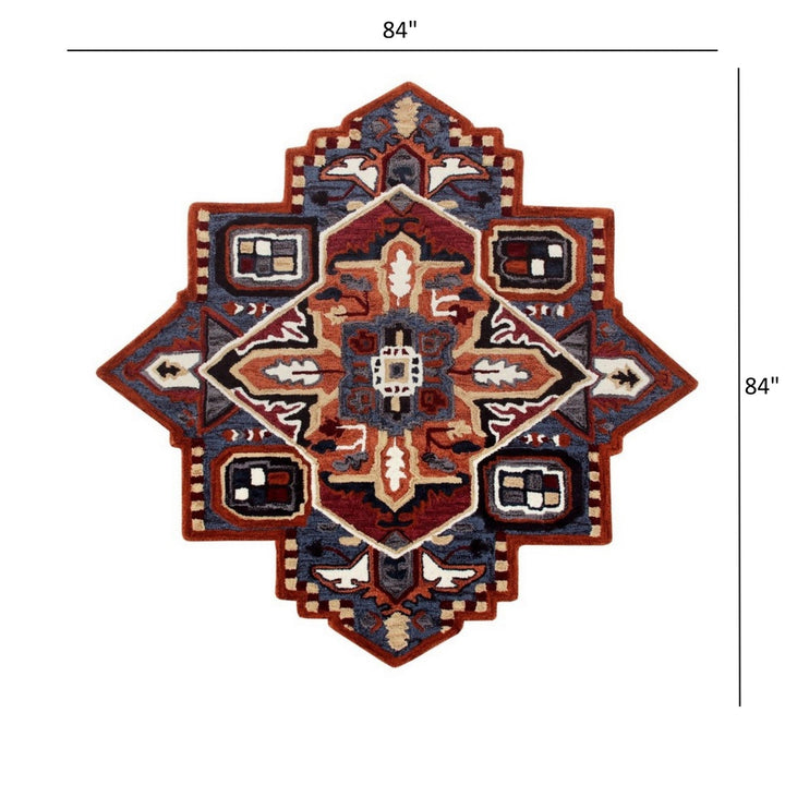 5 Maroon and Blue Medallion Area Rug Image 3