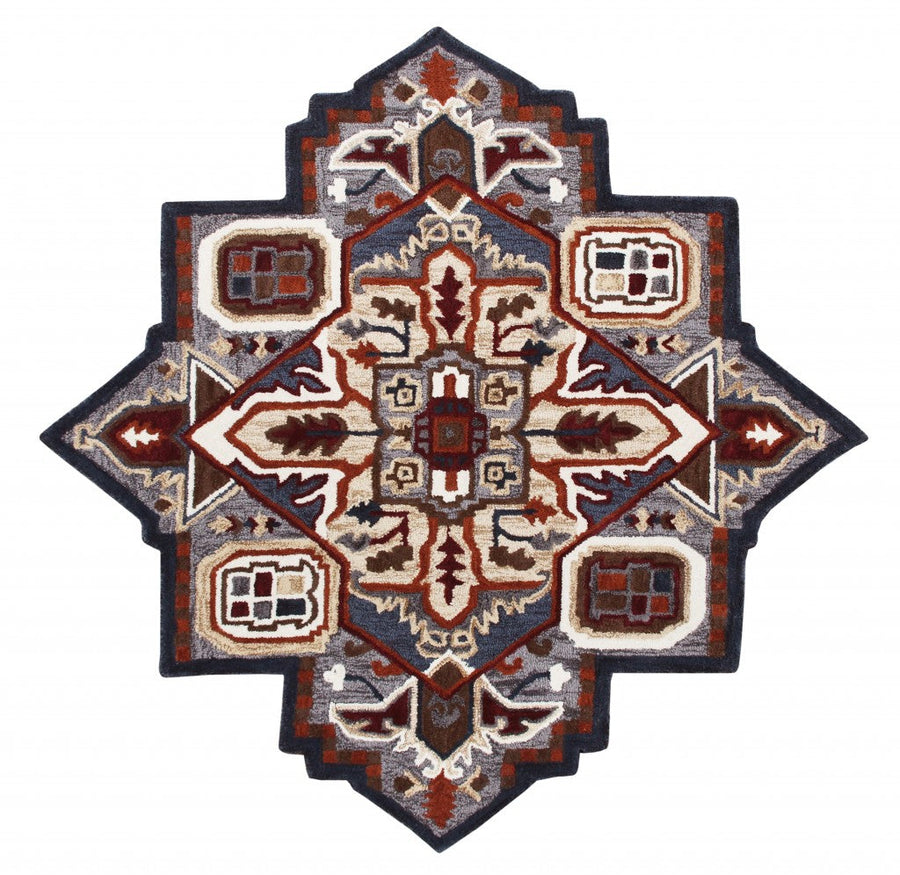 5 Maroon and Gray Medallion Area Rug Image 1