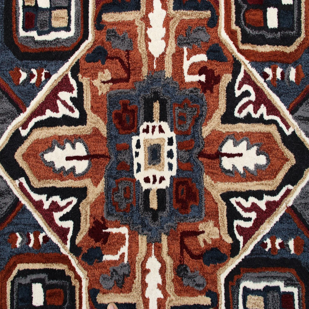 5 Maroon and Blue Medallion Area Rug Image 4