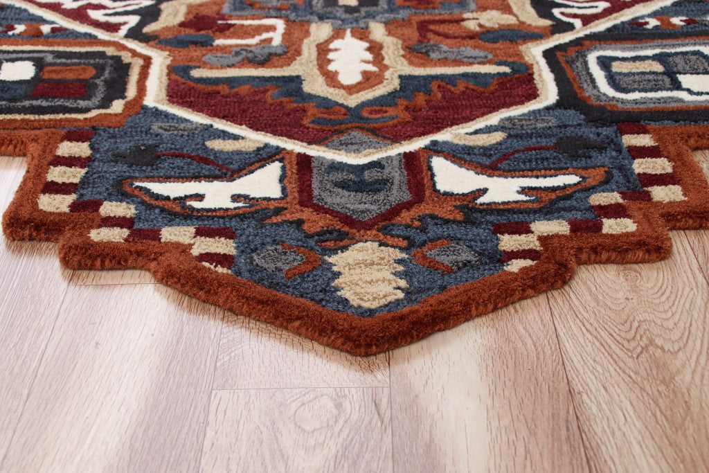 5 Maroon and Blue Medallion Area Rug Image 7