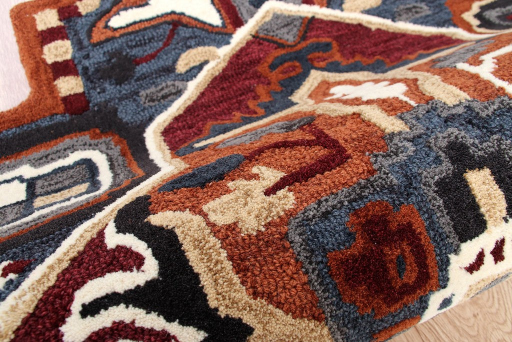 5 Maroon and Blue Medallion Area Rug Image 8