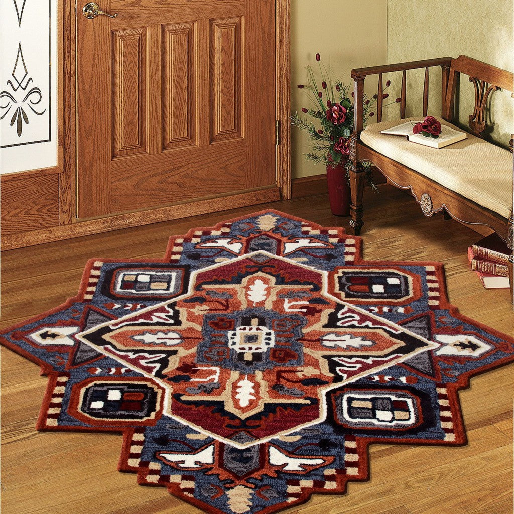 5 Maroon and Blue Medallion Area Rug Image 9