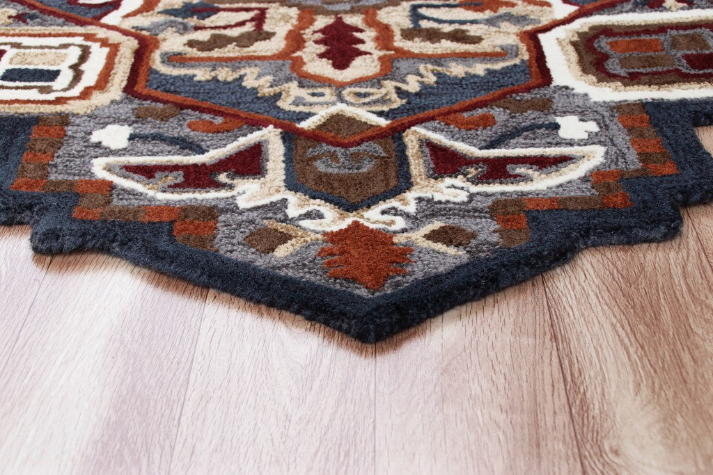 5 Maroon and Gray Medallion Area Rug Image 7