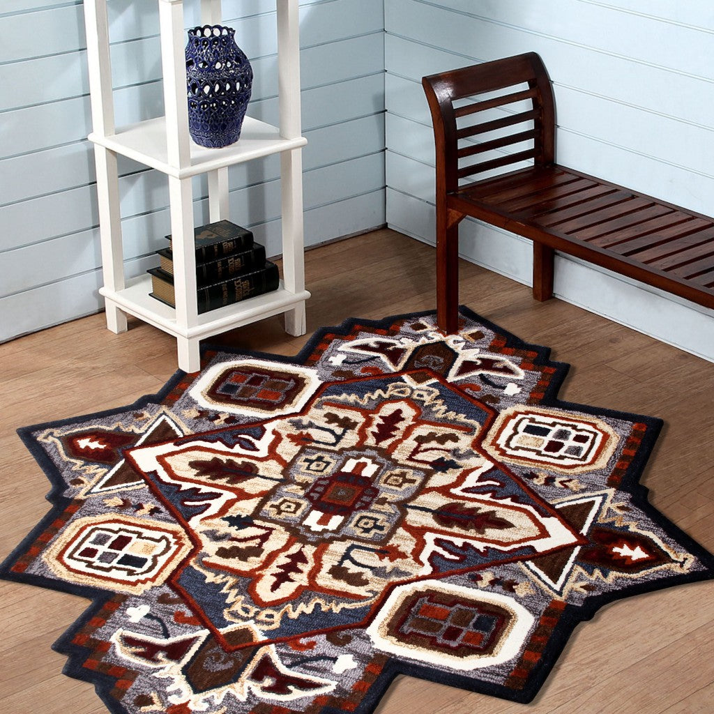 5 Maroon and Gray Medallion Area Rug Image 9