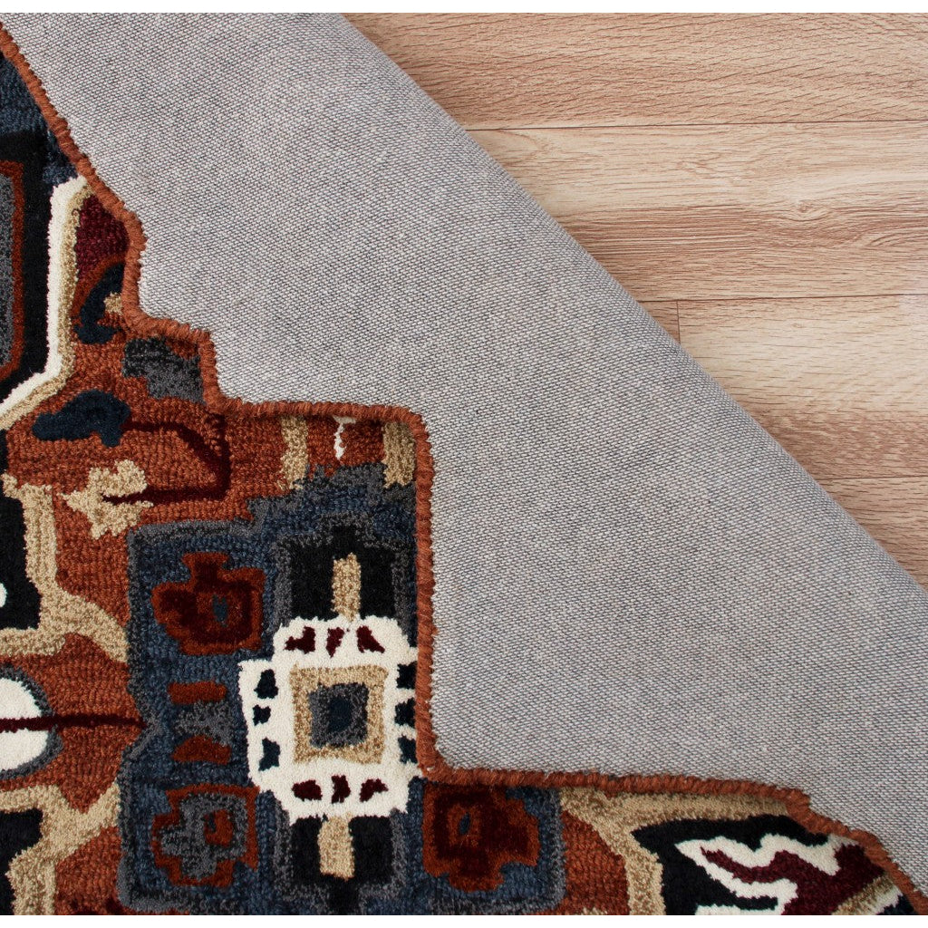 5 Maroon and Blue Medallion Area Rug Image 12