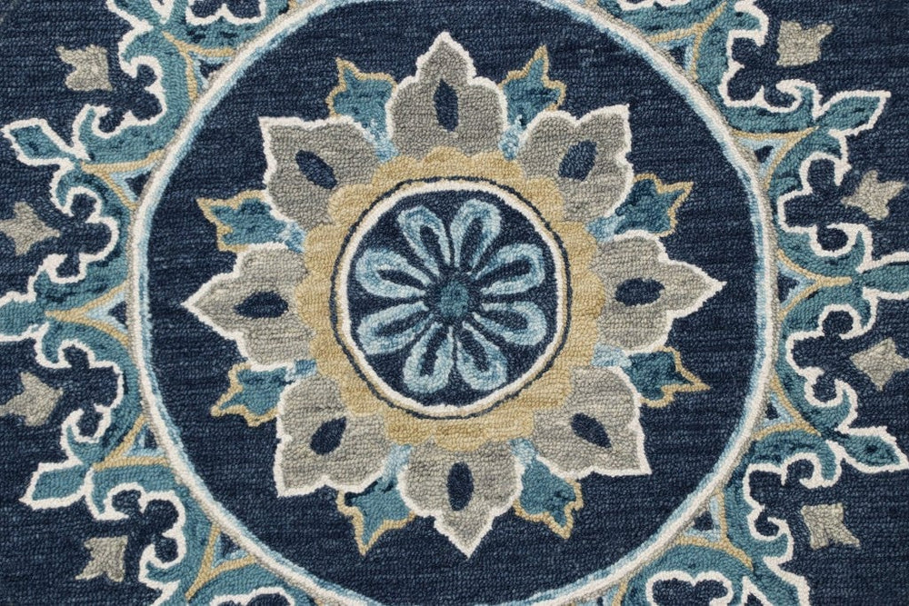 5 Round Blue Floral Medallion Area Rug Image 2