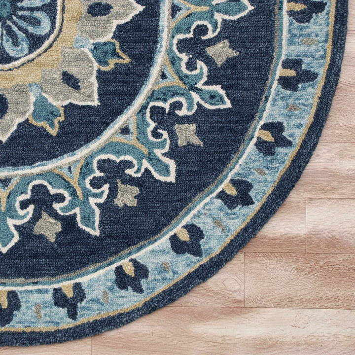 5 Round Blue Floral Medallion Area Rug Image 4