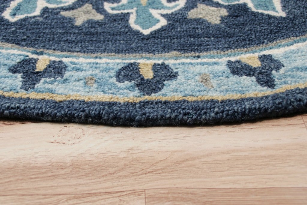 5 Round Blue Floral Medallion Area Rug Image 5