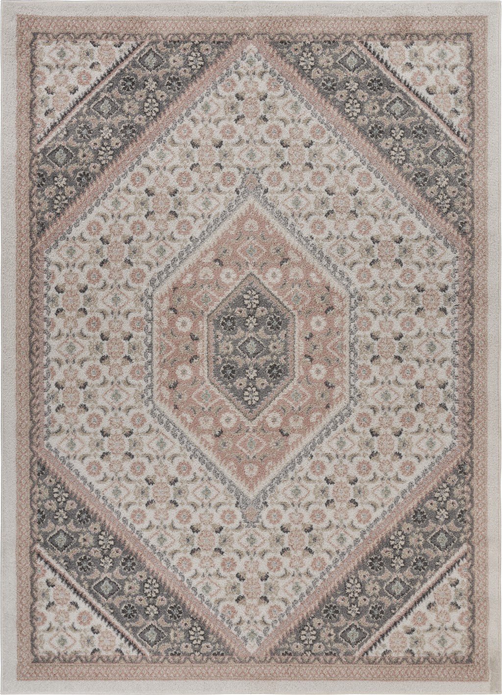 5 x 7 Gray and Blush Traditional Area Rug Image 1